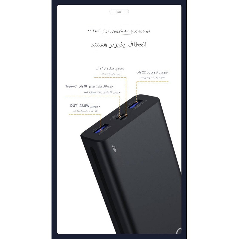 پاور بانک جووی مدل JP-302 ظرفیت 20000 میلی آمپرساعت