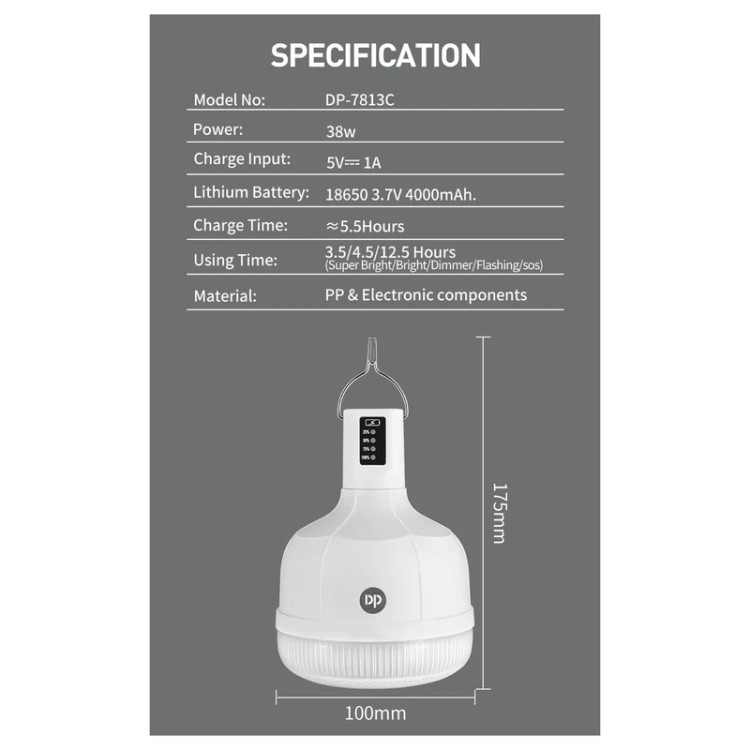 چراغ آویز چادر دی پی مدل DP-7813C