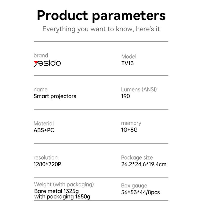 ویدیو پروژکتور 4k یسیدو مدل yesido tv13 eu