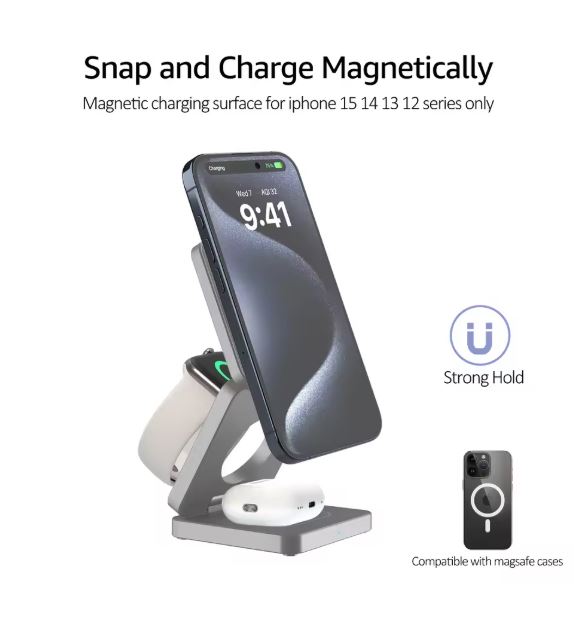 شارژر بی‌سیم تاشو مغناطیسی 3 کاره Qi2 با توان 25 وات earldom