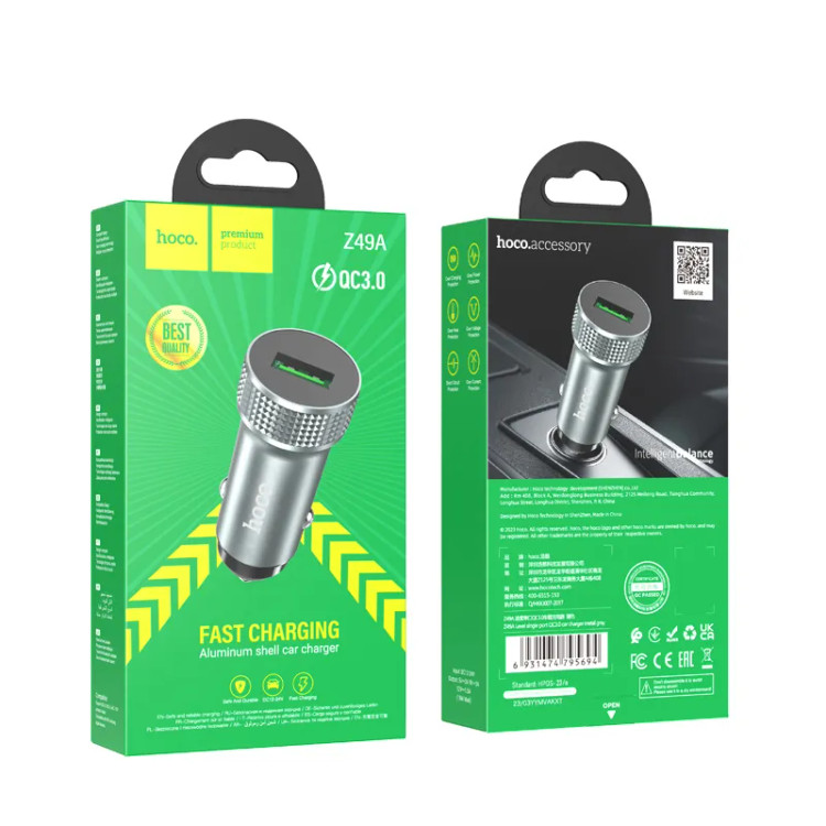 شارژر فندکی فست شارژ 18 وات هوکو hoco مدل Z49A USB