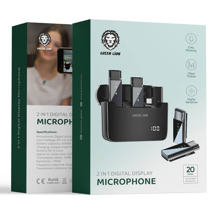 میکروفن بی سیم گرین لاین مدل 2 در 1 نمایشگر دیجیتال لایتنینگ