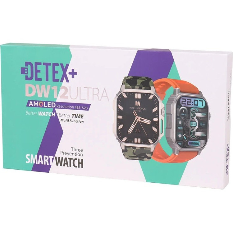 ساعت هوشمند DETEX+ مدل DW12 Ultra به همراه دو بند
