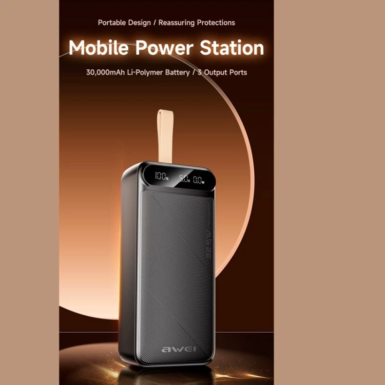 پاوربانک فست شارژ awei اوی PA-12 QC3.0 PD 22.5W ظرفیت 30000 میلی آمپر ساعت
