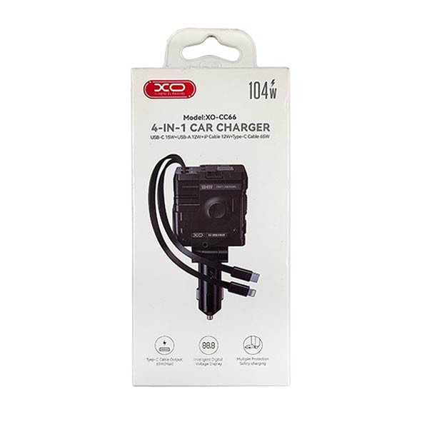 شارژر فندکی فست شارژ ماشین XO ایکس او 104 وات Type-C، Lightning، USB-A مدل CC66