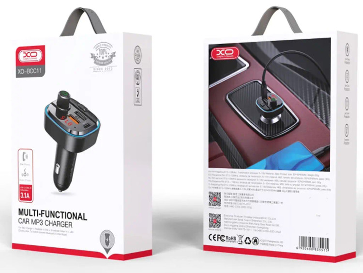 شارژر فندکی فست شارژ و MP3 PLAYER خودرو بلوتوثی XO ایکس او BCC11