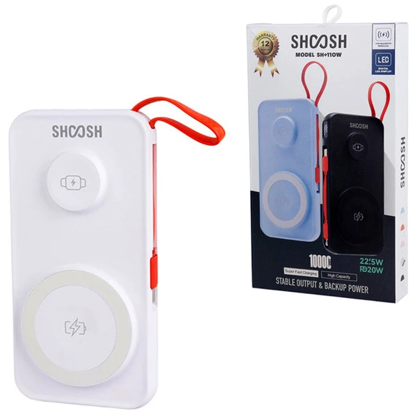 پاور بانک وایرلس و مگ سیف شوش shoosh مدل SH+110W ظرفیت 10000 میلی آمپر ساعت
