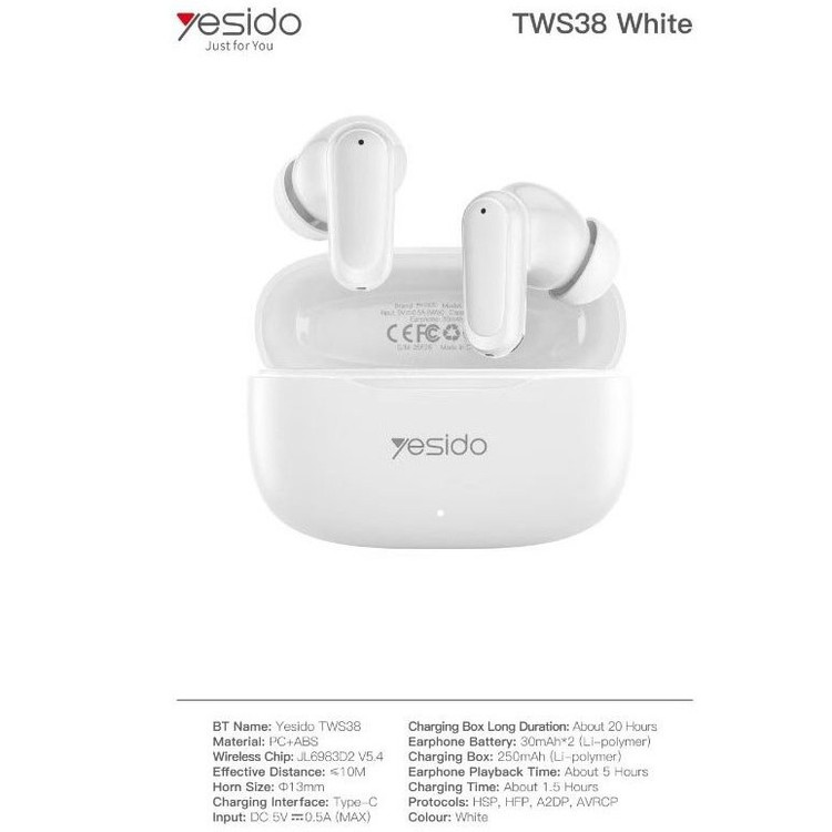 ایربادز یسیدو yesido مدل TWS38