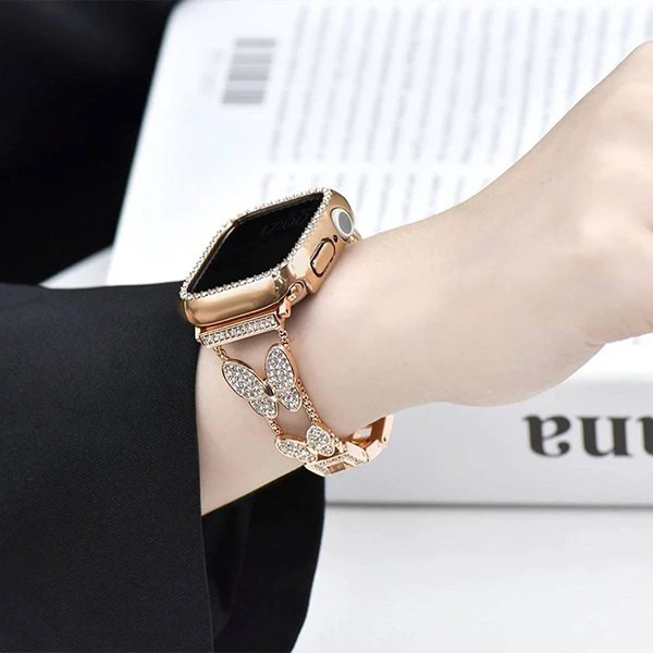 بند اسمارت واچ استیل پروانه ای نگین دار 22 mm طلایی