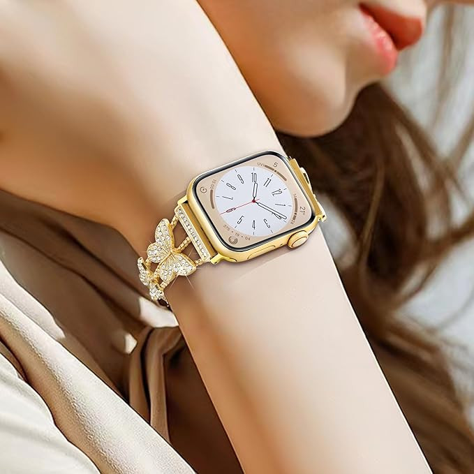 بند اسمارت واچ استیل پروانه ای نگین دار 22 mm طلایی