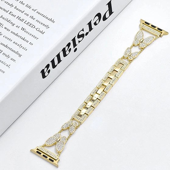 بند اسمارت واچ استیل پروانه ای نگین دار 22 mm طلایی