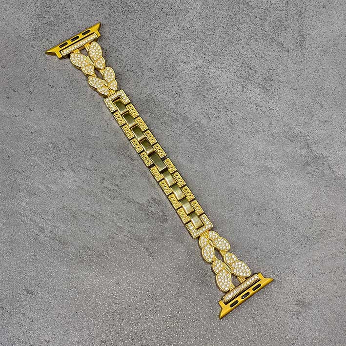 بند اسمارت واچ استیل پروانه ای نگین دار 22 mm طلایی