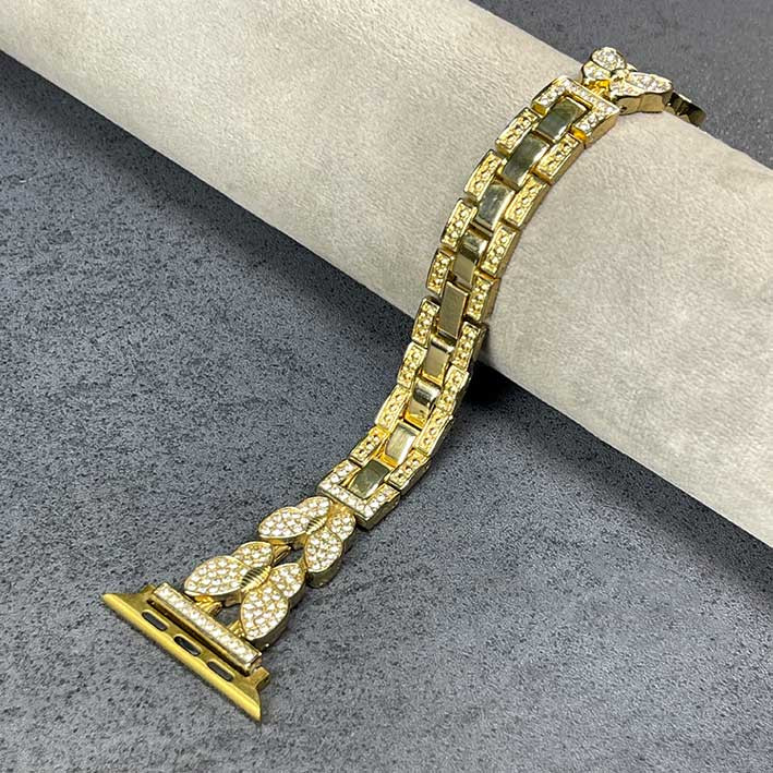 بند اسمارت واچ استیل پروانه ای نگین دار 22 mm طلایی