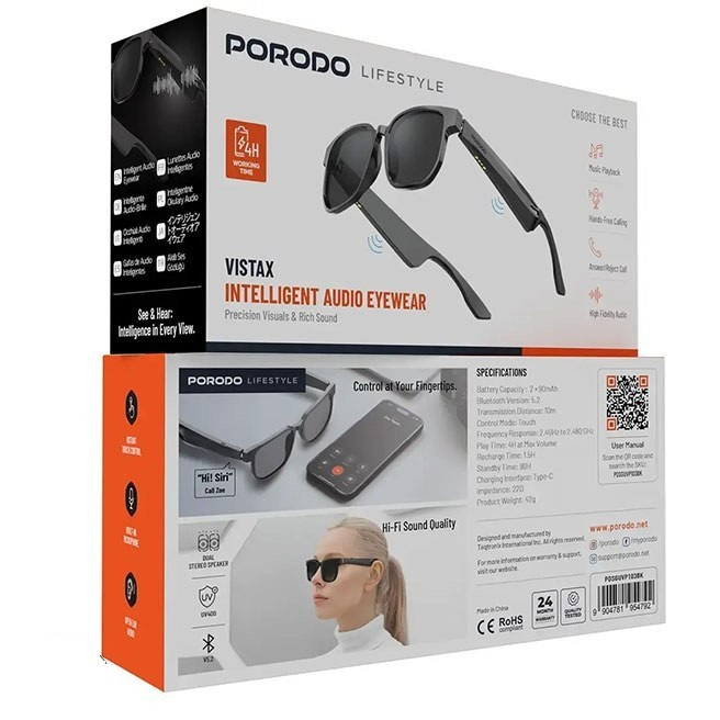 عینک آفتابی هوشمند porodo پرودو مدل Vistax PDSGUVP103