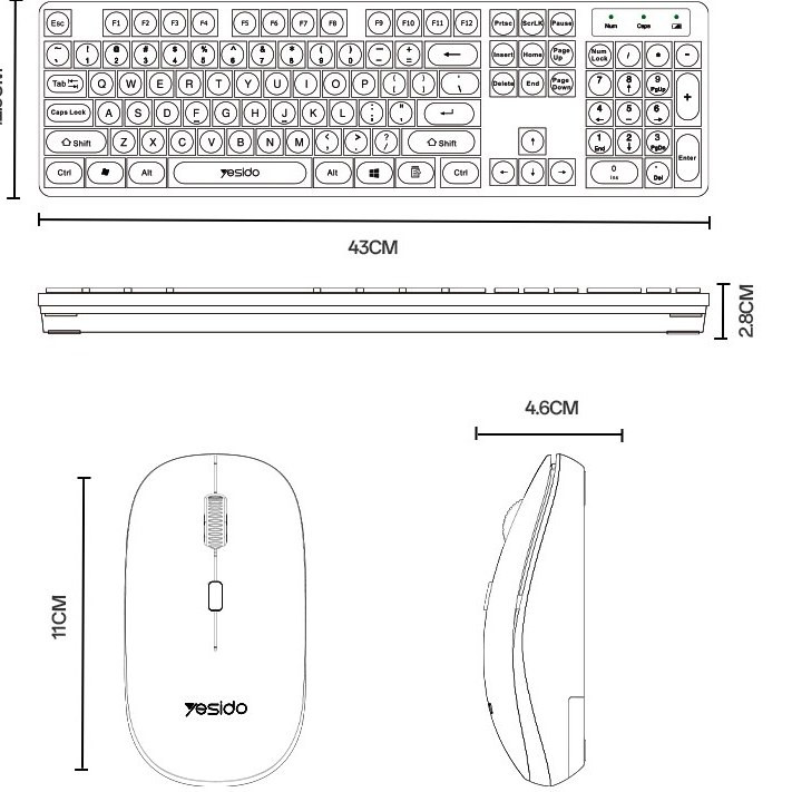 ست کیبورد و ماوس بی سیم یسیدو yesido مدل KB42