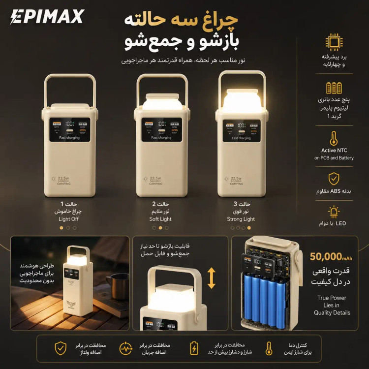 پاوربانک اپیمکس epimax فست شارژ 50000 میلی آمپر EP- 215