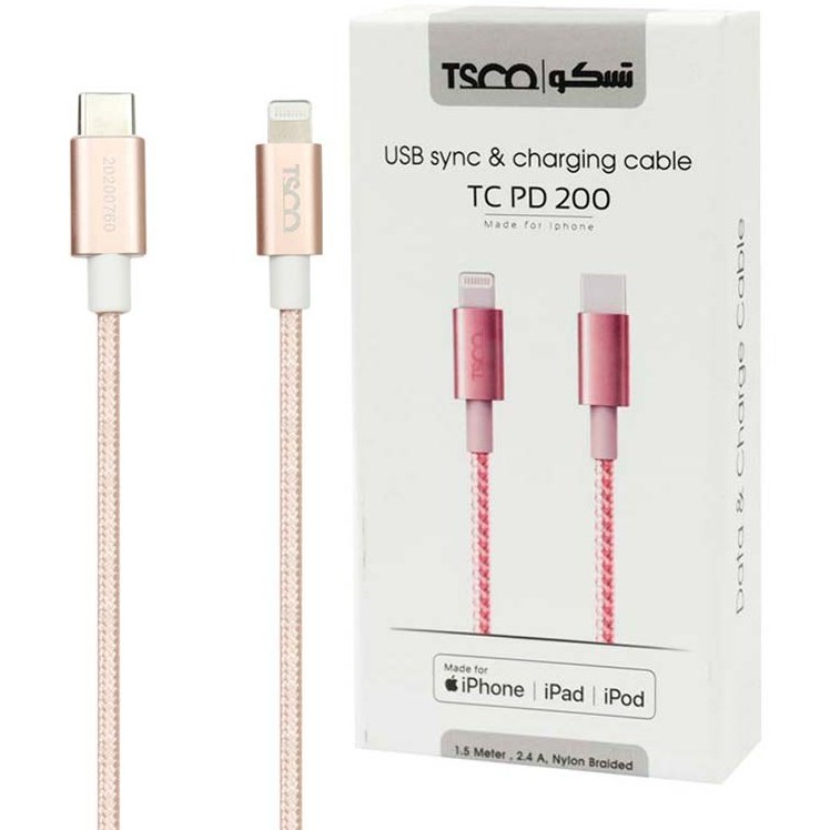کابل شارژ و دیتا tesco تسکو TC PD 200 طول ۱.۵ متر Type-C به Lightning