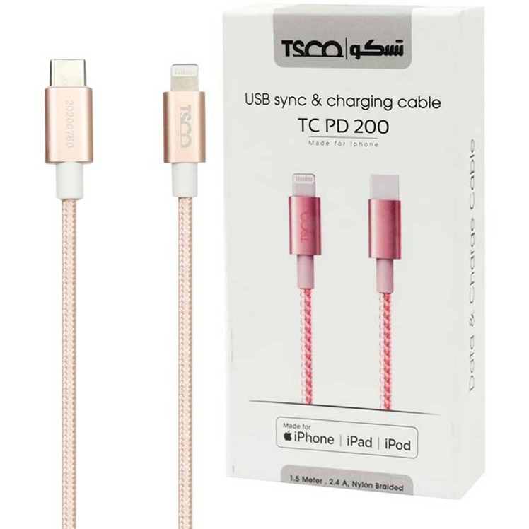 کابل شارژ و دیتا tesco تسکو TC PD 200 طول ۱.۵ متر Type-C به Lightning