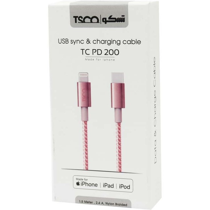 کابل شارژ و دیتا tesco تسکو TC PD 200 طول ۱.۵ متر Type-C به Lightning