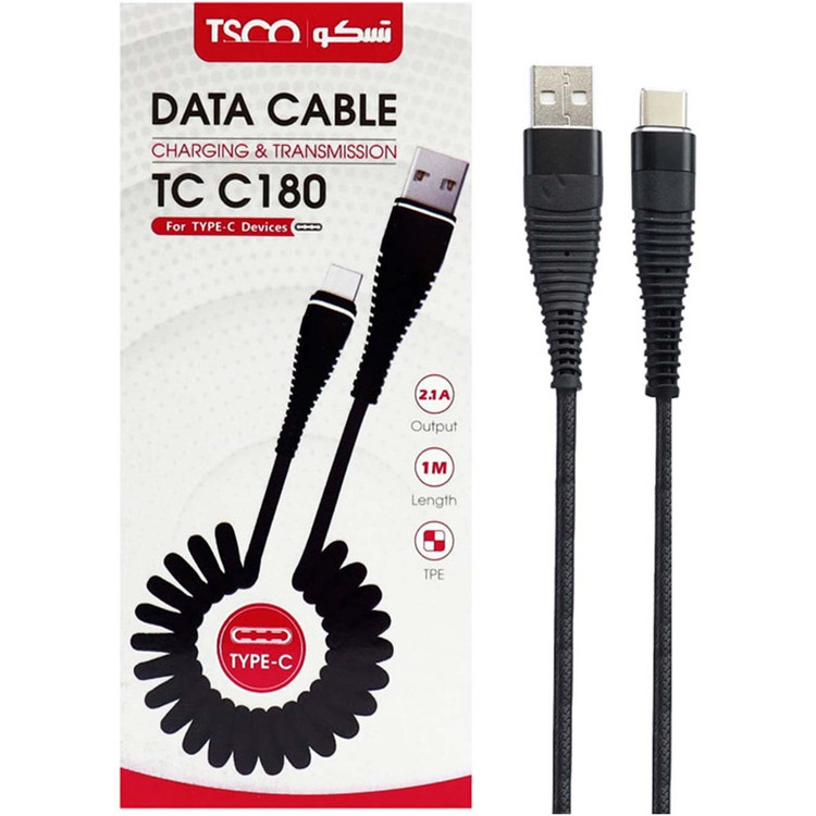کابل شارژ و دیتا فنری تایپ سی تسکو TSCO TC C180 2.1A 1m