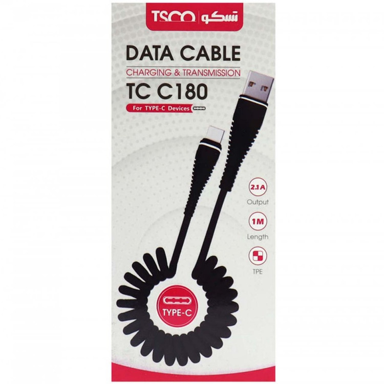 کابل شارژ و دیتا فنری تایپ سی تسکو TSCO TC C180 2.1A 1m