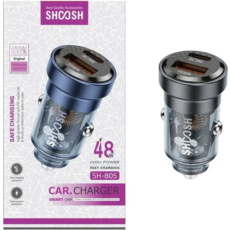 شارژر فندکی 48 وات شوش shoosh فست شارژ QC و PD مدل SH-805