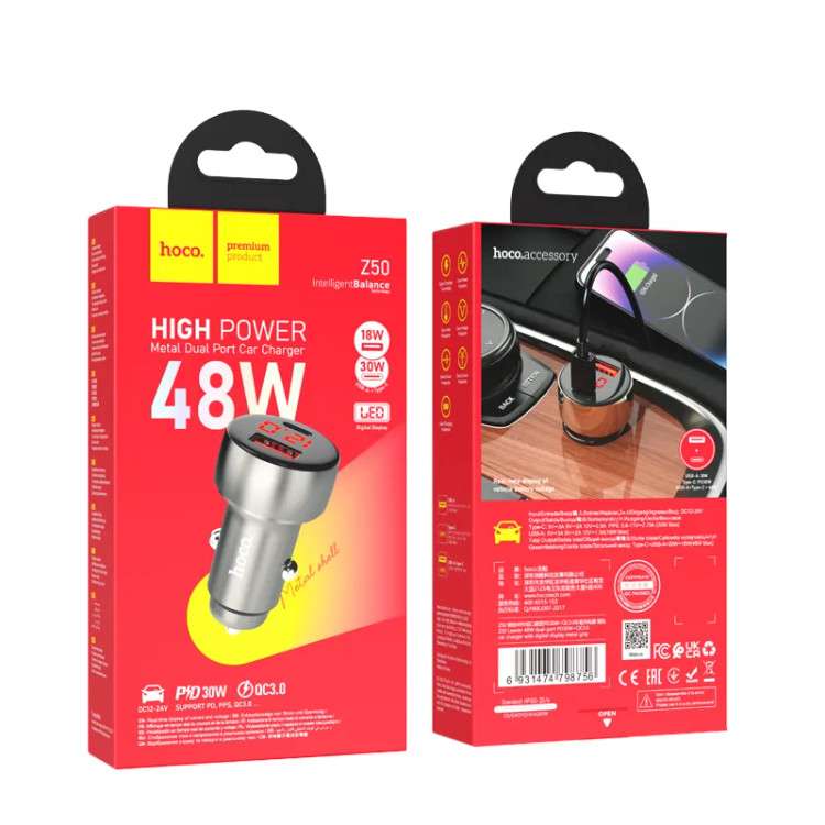 شارژر فندکی فست 48 وات هوکو hoco مدل Z50 USB