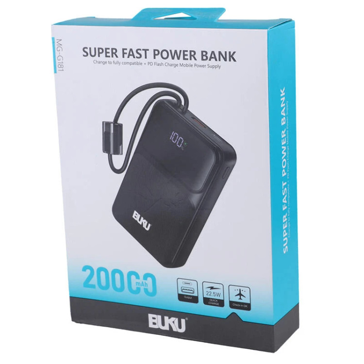 پاور بانک فست شارژ buku بوکو MG-G181 QC3.0 PD 22.5W ظرفیت 20000 میلی آمپر ساعت