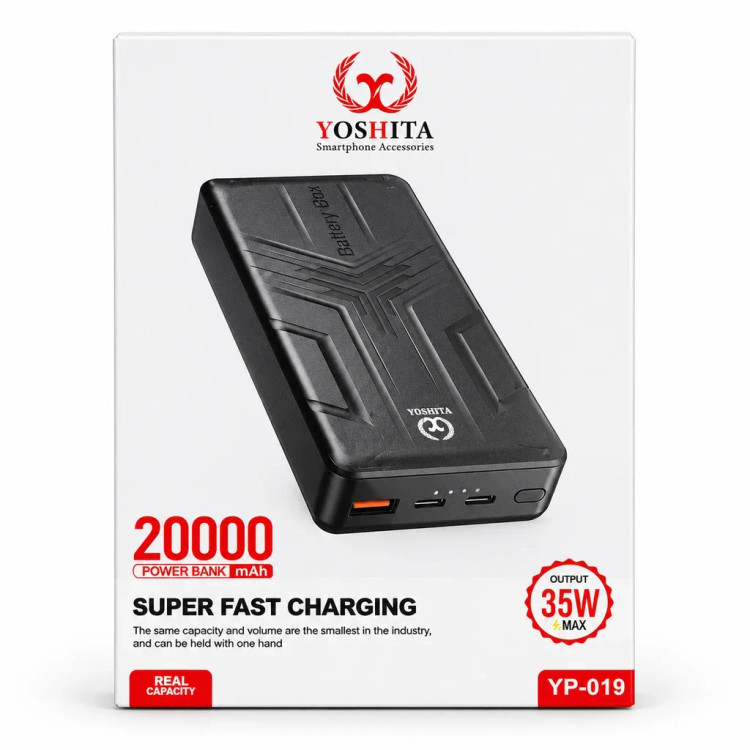 پاوربانک سوپر فست شارژ 20000 واقعی YOSHITA یوشیتا YP-019 اصل با توان 35 وات